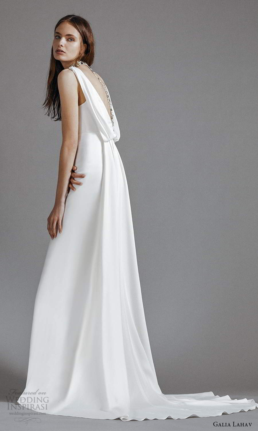 galia lahav 2021 rtw bridal sleeveless straps v neckline clean minimalist empire a line wedding dress chapel train (9) sv galia lahav 2021 rtw bridal sleeveless straps v neckline clean minimalist empire a line wedding dress chapel train (9) sv
