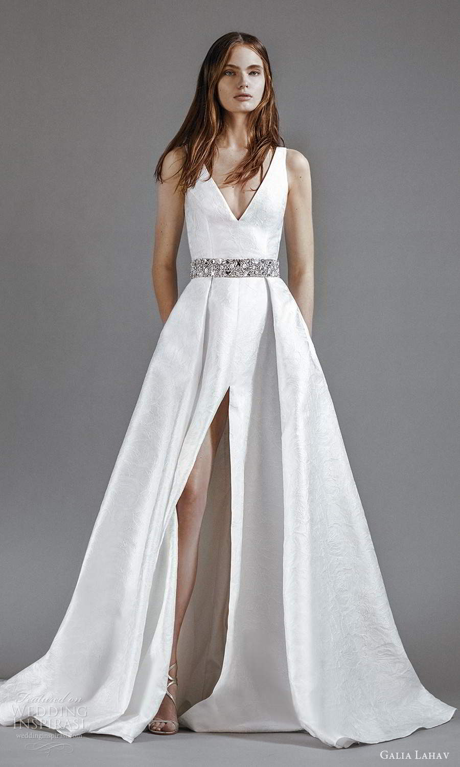 galia lahav 2021 rtw bridal sleeveless thick straps v neckline clean minimalist a line ball gown wedding dress slit skirt sweep skirt (3) mv galia lahav 2021 rtw bridal sleeveless thick straps v neckline clean minimalist a line ball gown wedding dress slit skirt sweep skirt (3) mv