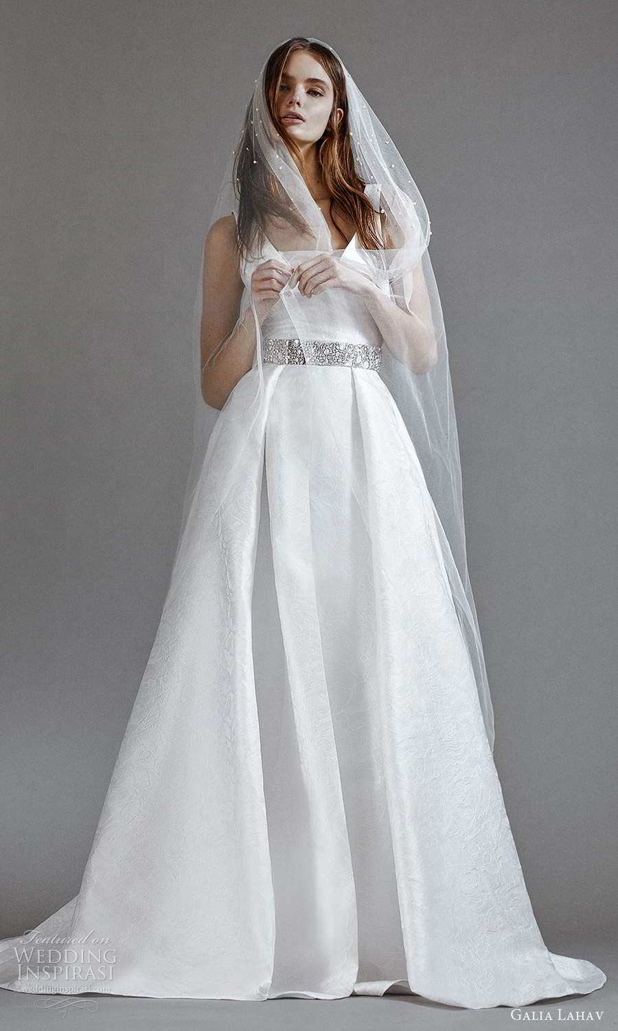 galia lahav 2021 rtw bridal sleeveless thick straps v neckline clean minimalist a line ball gown wedding dress slit skirt sweep skirt veil (3) mv galia lahav 2021 rtw bridal sleeveless thick straps v neckline clean minimalist a line ball gown wedding dress slit skirt sweep skirt veil (3) mv