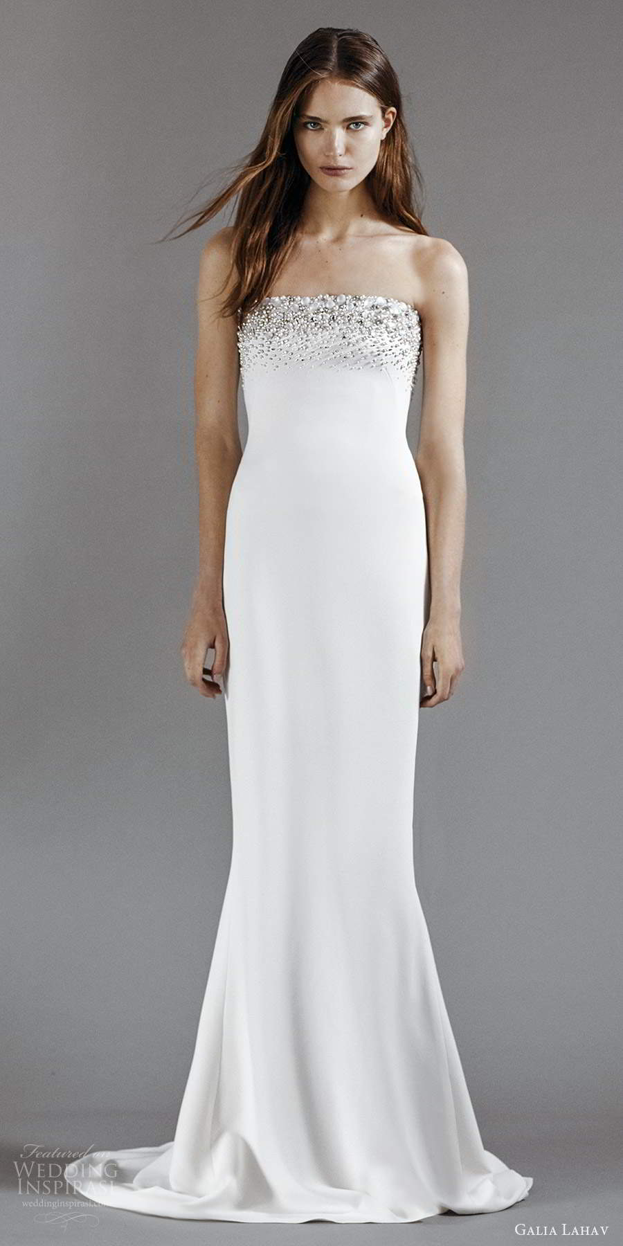 galia lahav 2021 rtw bridal strapless straight across embellished neckline clean minimalist sheath wedding dress chapel train (2) mv galia lahav 2021 rtw bridal strapless straight across embellished neckline clean minimalist sheath wedding dress chapel train (2) mv