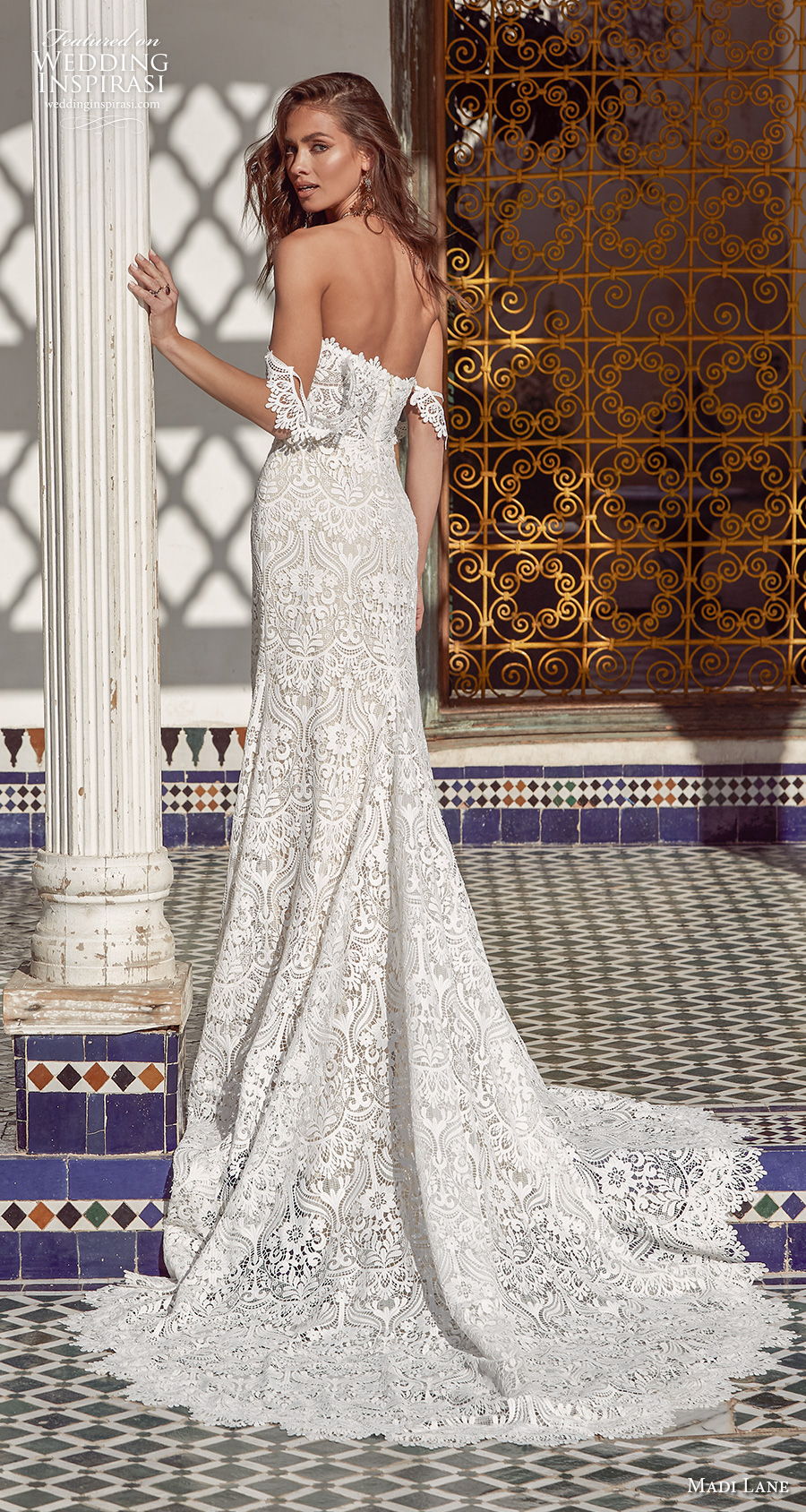 madi lane fall 2020 bridal off the shoulder sweetheart neckline full embellishment romantic elegant fit and flare wedding dress mid back medium train (4) bv madi lane fall 2020 bridal off the shoulder sweetheart neckline full embellishment romantic elegant fit and flare wedding dress mid back medium train (4) bv