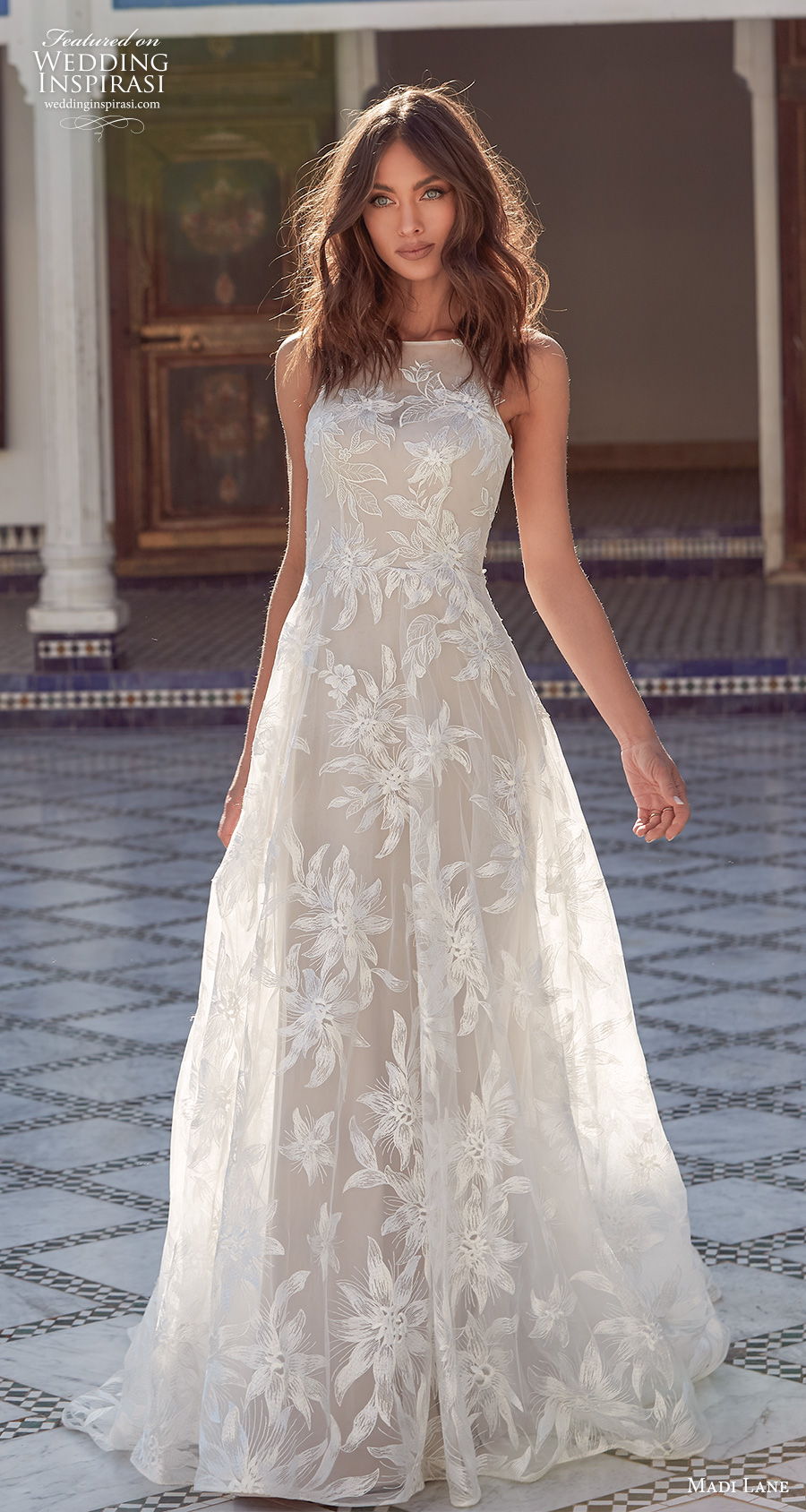 madi lane fall 2020 bridal sleeveless halter boat neckline full embellishment elegant a line wedding dress covered lace back medium train (10) mv madi lane fall 2020 bridal sleeveless halter boat neckline full embellishment elegant a line wedding dress covered lace back medium train (10) mv