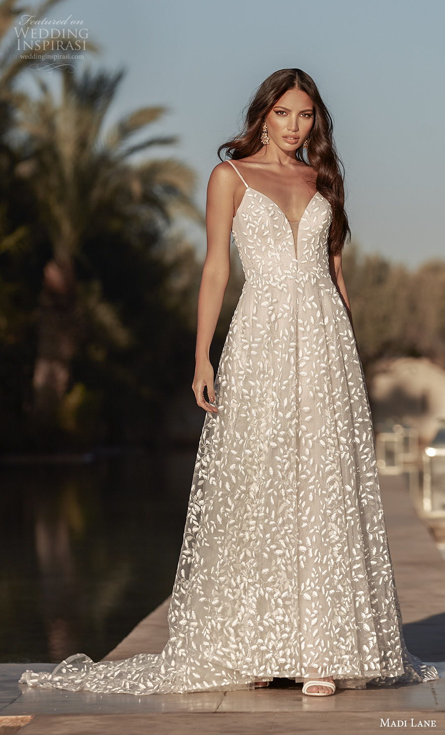 madi lane fall 2020 bridal sleeveless spaghetti strap deepl sweetheart neckline full embellishment romantic a  line wedding dress backless v back medium train (19) mv