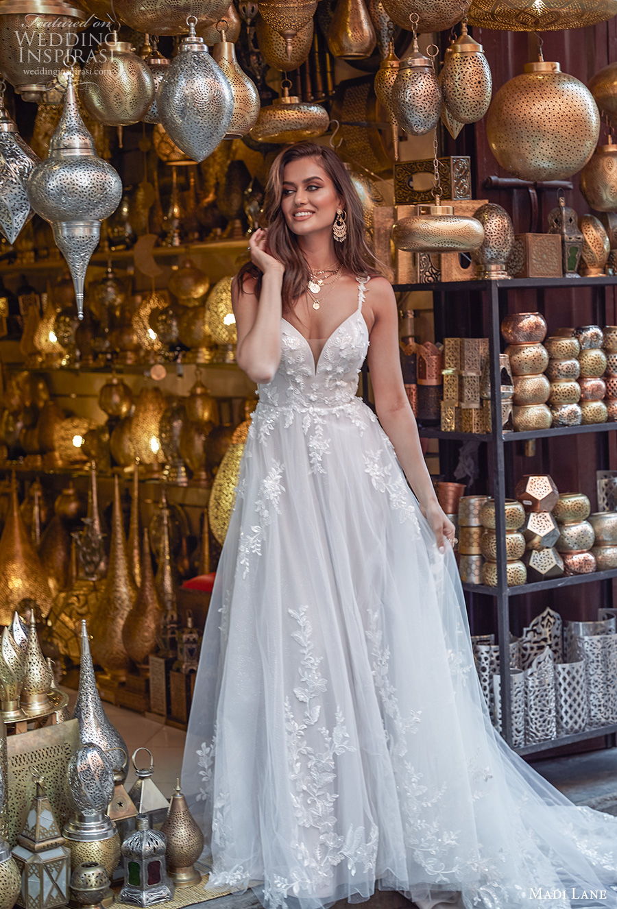 madi lane fall 2020 bridal sleeveless thin strap deep sweetheart neckline heavily embellished bodice romantic soft a line wedding dress scoop back medium train (20) mv madi lane fall 2020 bridal sleeveless thin strap deep sweetheart neckline heavily embellished bodice romantic soft a line wedding dress scoop back medium train (20) mv