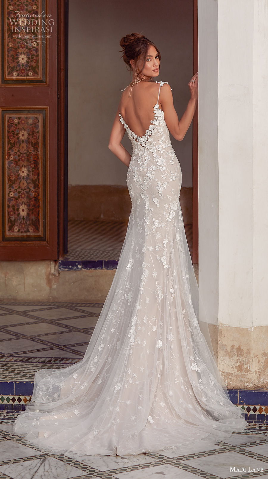 madi lane fall 2020 bridal sleeveless thin strap sweetheart neckline heavily embellished bodice romantic fit and flare wedding dress backless v back medium train (6) bv madi lane fall 2020 bridal sleeveless thin strap sweetheart neckline heavily embellished bodice romantic fit and flare wedding dress backless v back medium train (6) bv