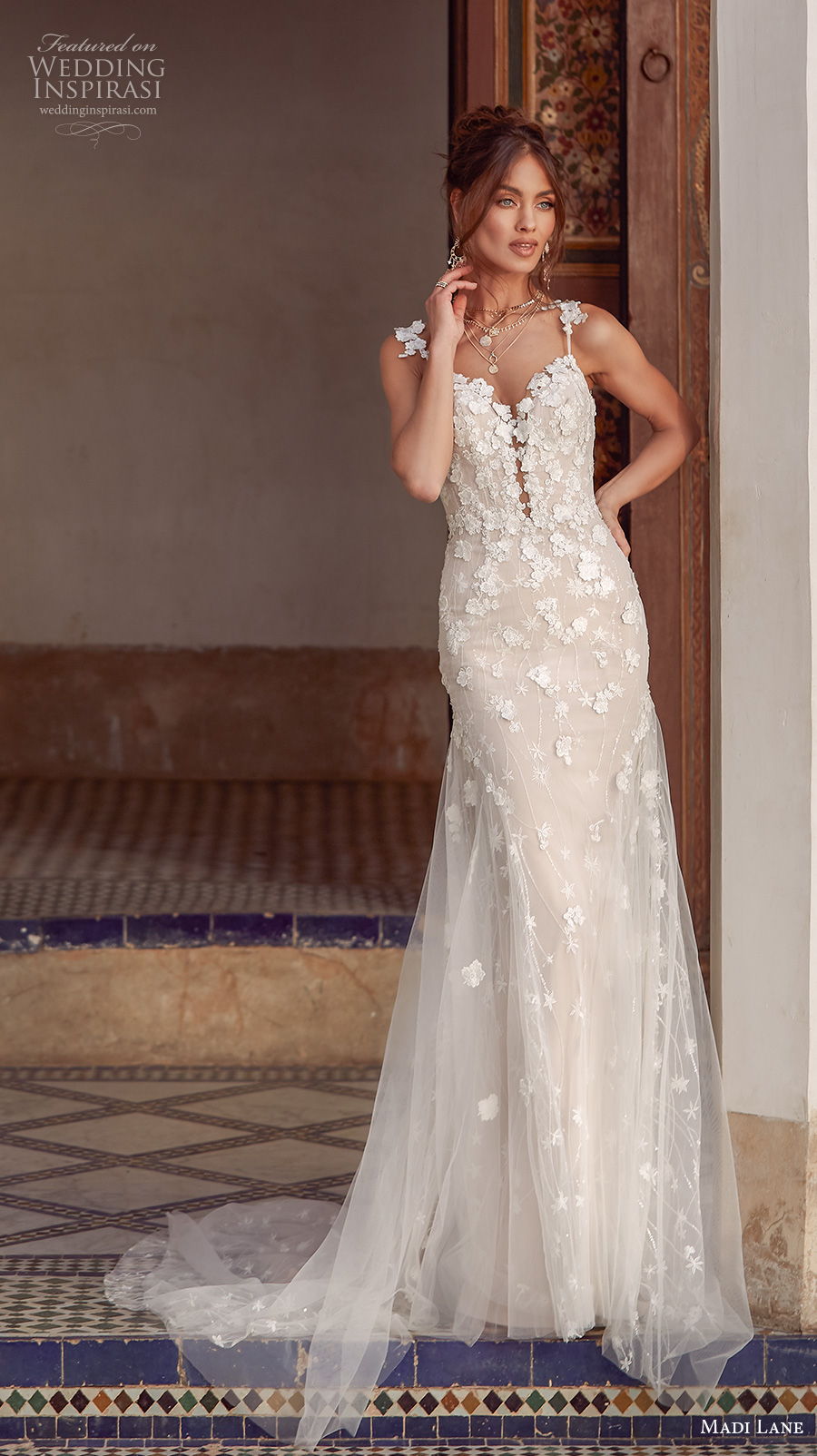 madi lane fall 2020 bridal sleeveless thin strap sweetheart neckline heavily embellished bodice romantic fit and flare wedding dress backless v back medium train (6) mv