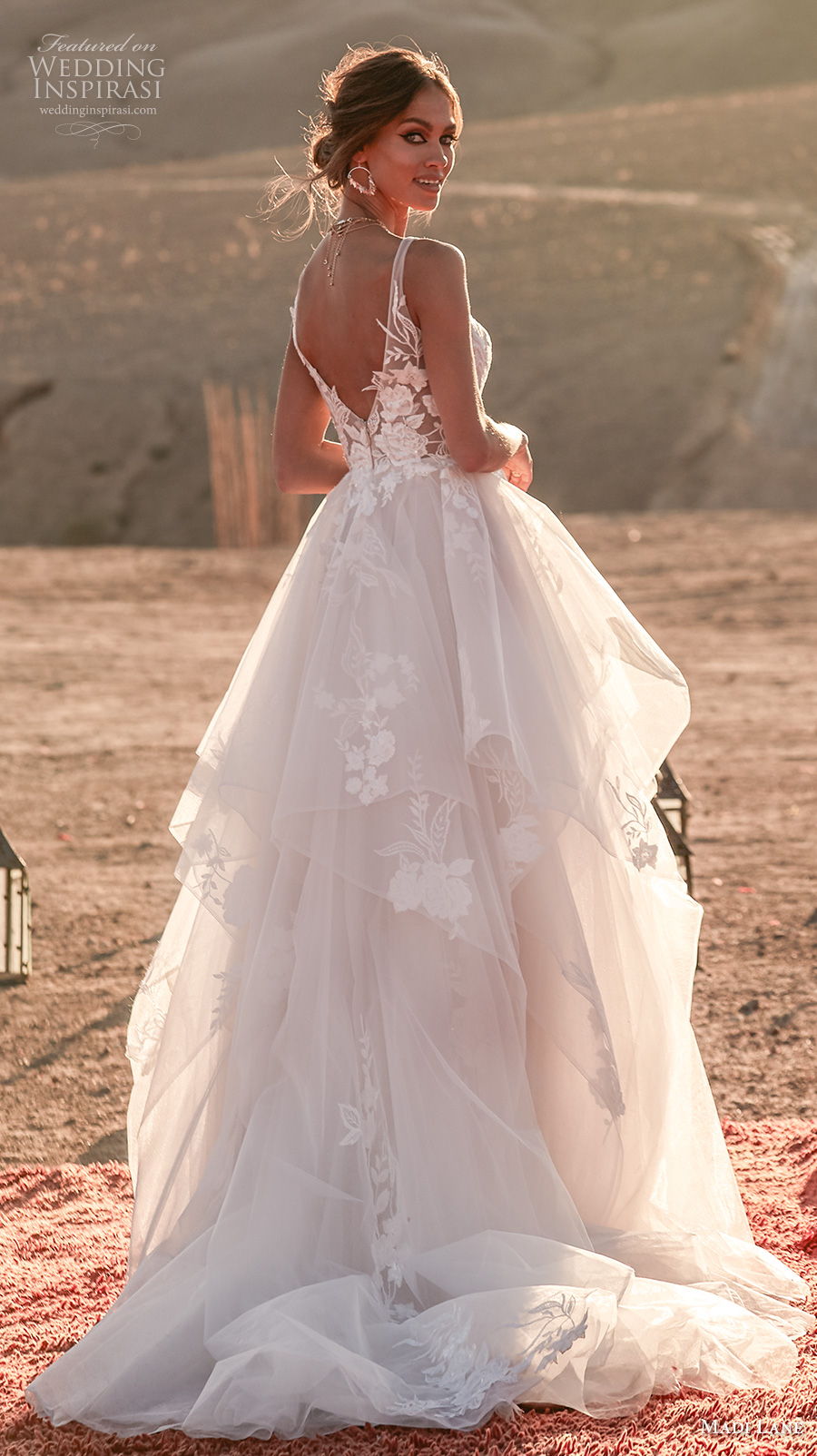 madi lane fall 2020 bridal sleeveless with strap v neck heavily embellished bodice layered skirt romantic soft a line wedding dress v back chapel train (13) bv madi lane fall 2020 bridal sleeveless with strap v neck heavily embellished bodice layered skirt romantic soft a line wedding dress v back chapel train (13) bv