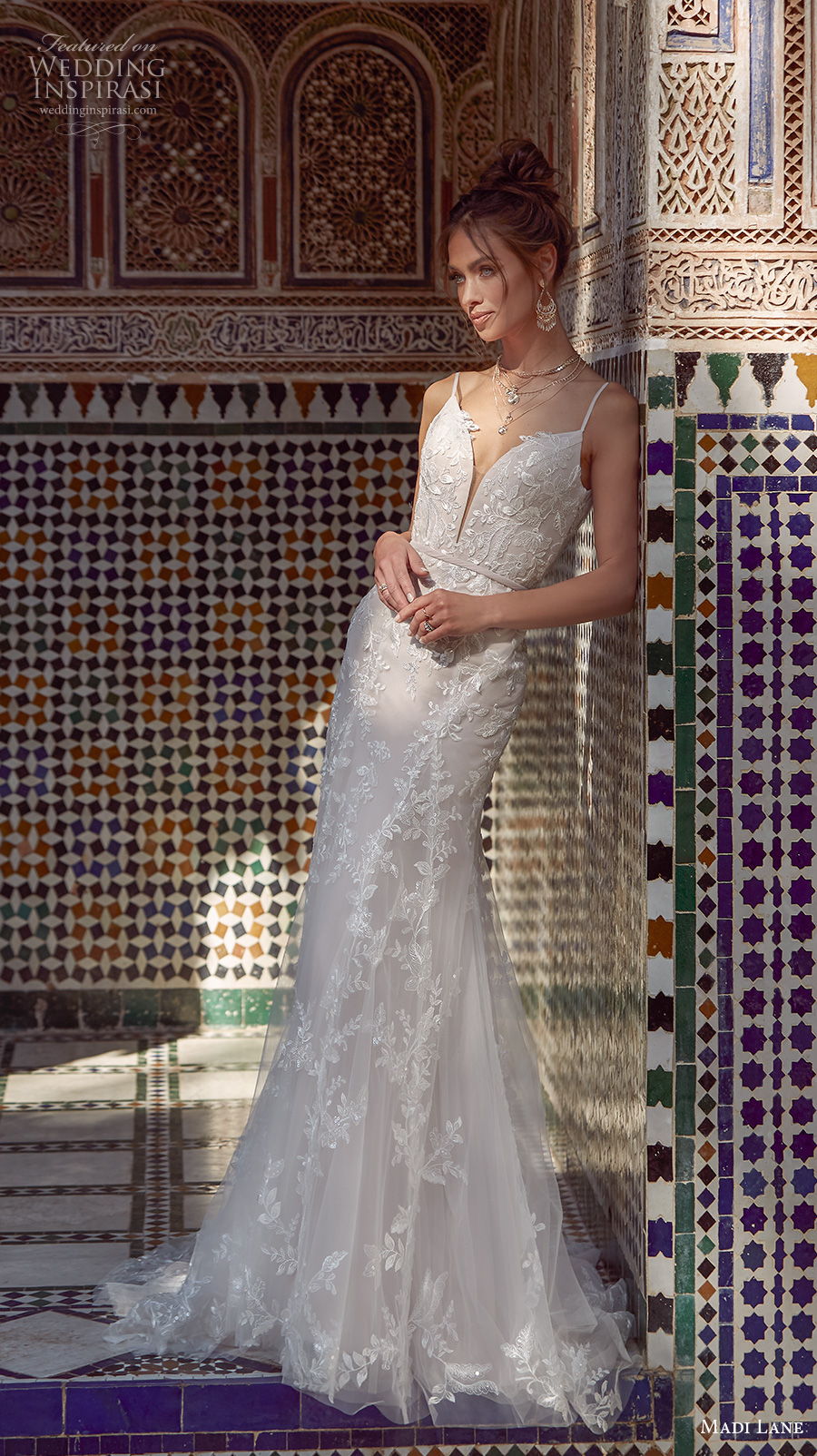 madi lane fall 2020 bridal spaghetti strap deep sweetheart neckline full embellishment romantic fit and flare wedding dress low scoop back sweep train (3) mv madi lane fall 2020 bridal spaghetti strap deep sweetheart neckline full embellishment romantic fit and flare wedding dress low scoop back sweep train (3) mv