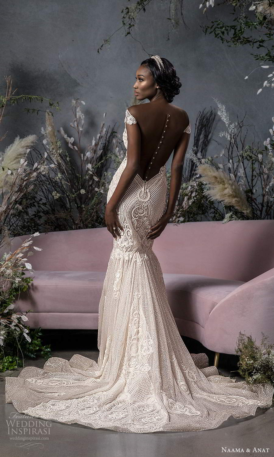 naama anat fall 2020 bridal off shoulder sweetheart neckline fully embellished fit flare mermad wedding dress chapel train blush (5) bv naama anat fall 2020 bridal off shoulder sweetheart neckline fully embellished fit flare mermad wedding dress chapel train blush (5) bv