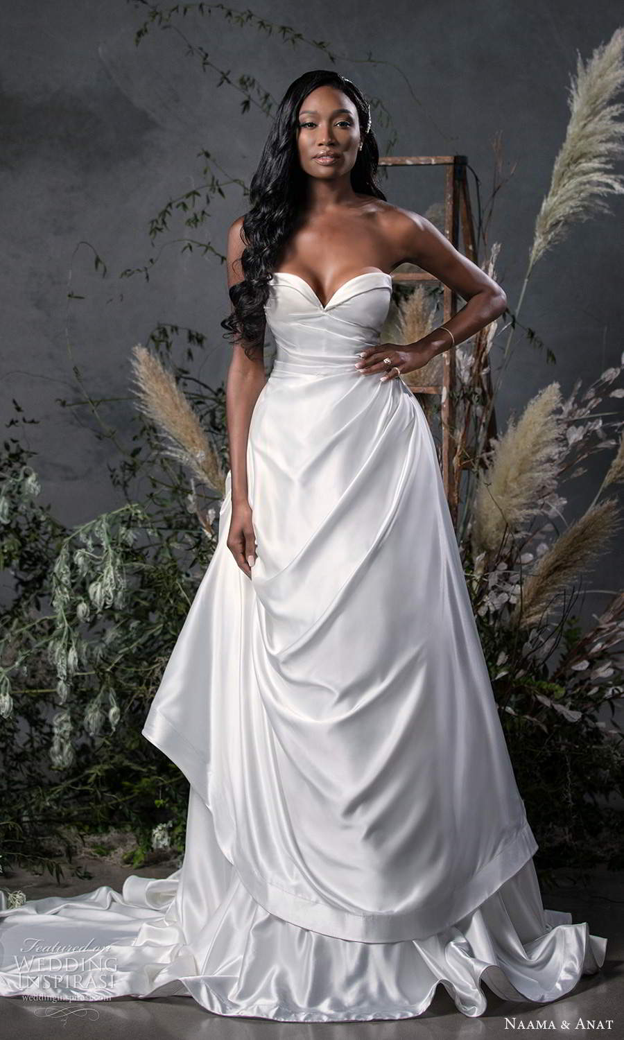 naama anat fall 2020 bridal strapless sweetheart neckline minimalist clean a line ball gown wedding dress chapel train (10) mv