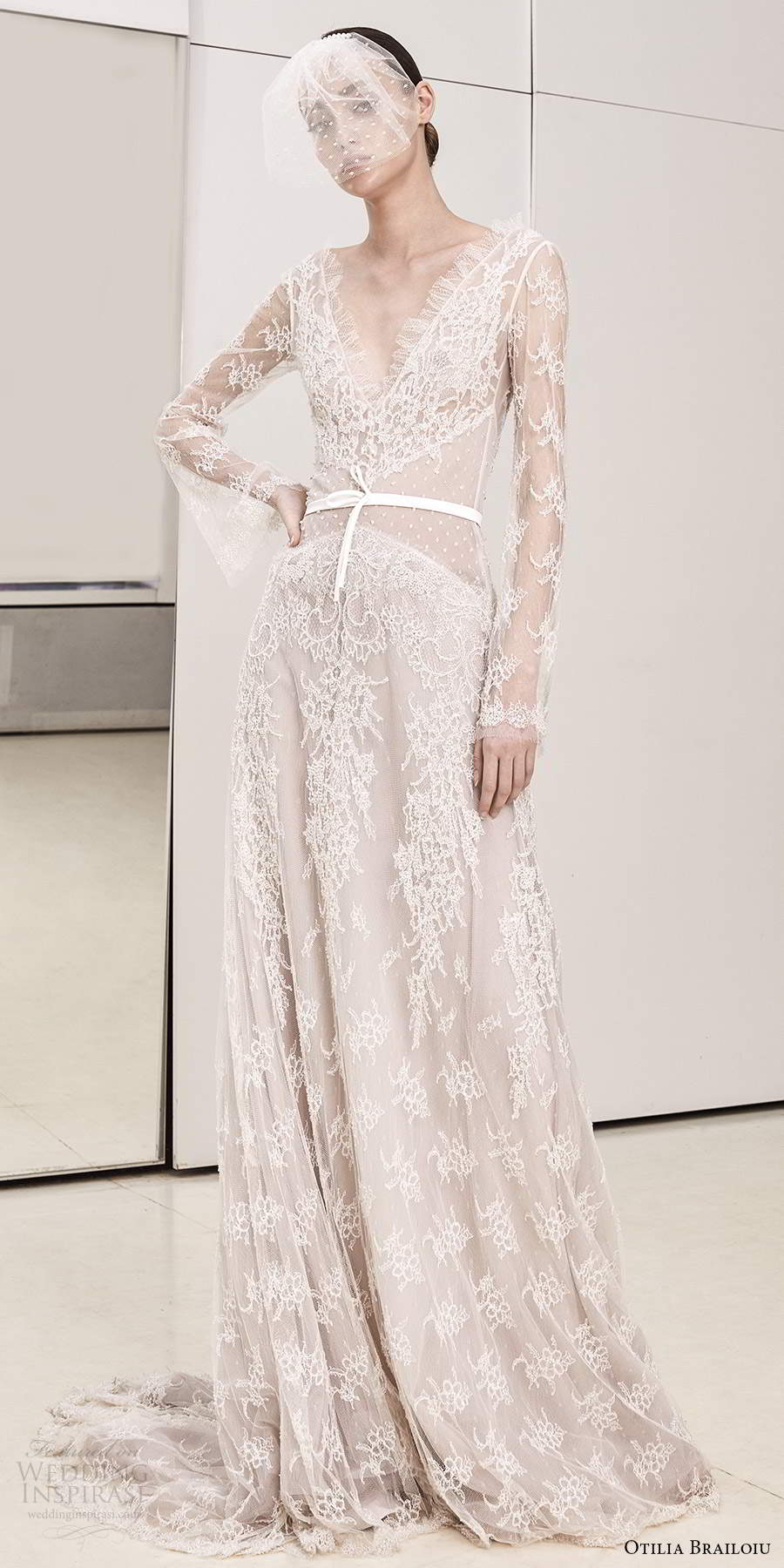 otilia brailoiu spring 2020 bridal illusion flare sleeves v neckline fully embellished lace a line wedding  dress chapel train (15) mv