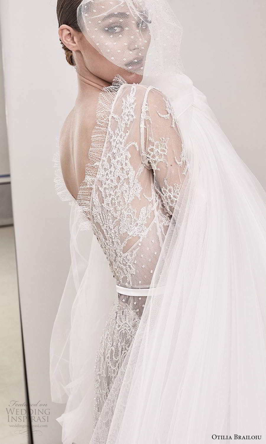 otilia brailoiu spring 2020 bridal illusion flare sleeves v neckline fully embellished lace a line wedding  dress chapel train (15) zbv