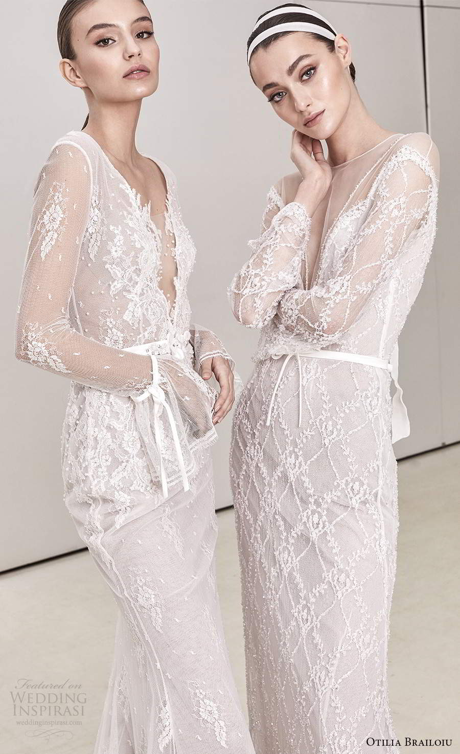 otilia brailoiu spring 2020 bridal illusion long sleeves jewel sheer off shoulder neckline embellished bodice lace sheath wedding dress (29) mv