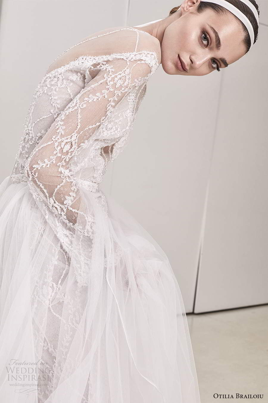 otilia brailoiu spring 2020 bridal illusion long sleeves jewel sheer off shoulder neckline embellished bodice lace sheath wedding dress (29) sv