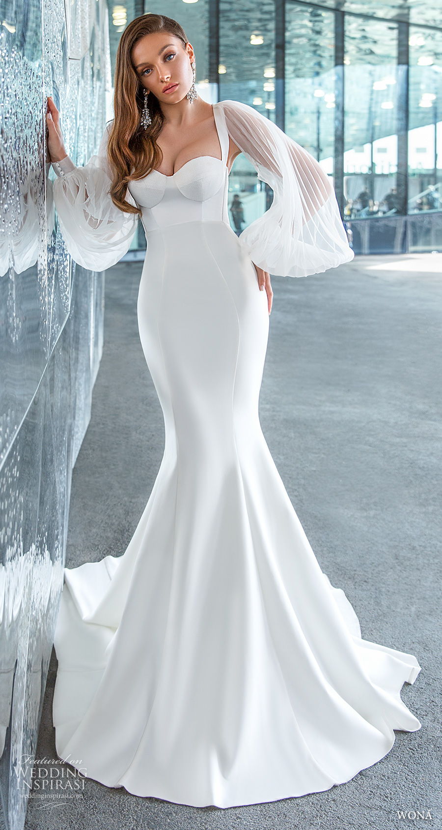 wona 2020 diva bridal long bishop sleeves sweetheart neckline simple minimalist elegant mermaid wedding dres keyhole back chapel train (15) mv