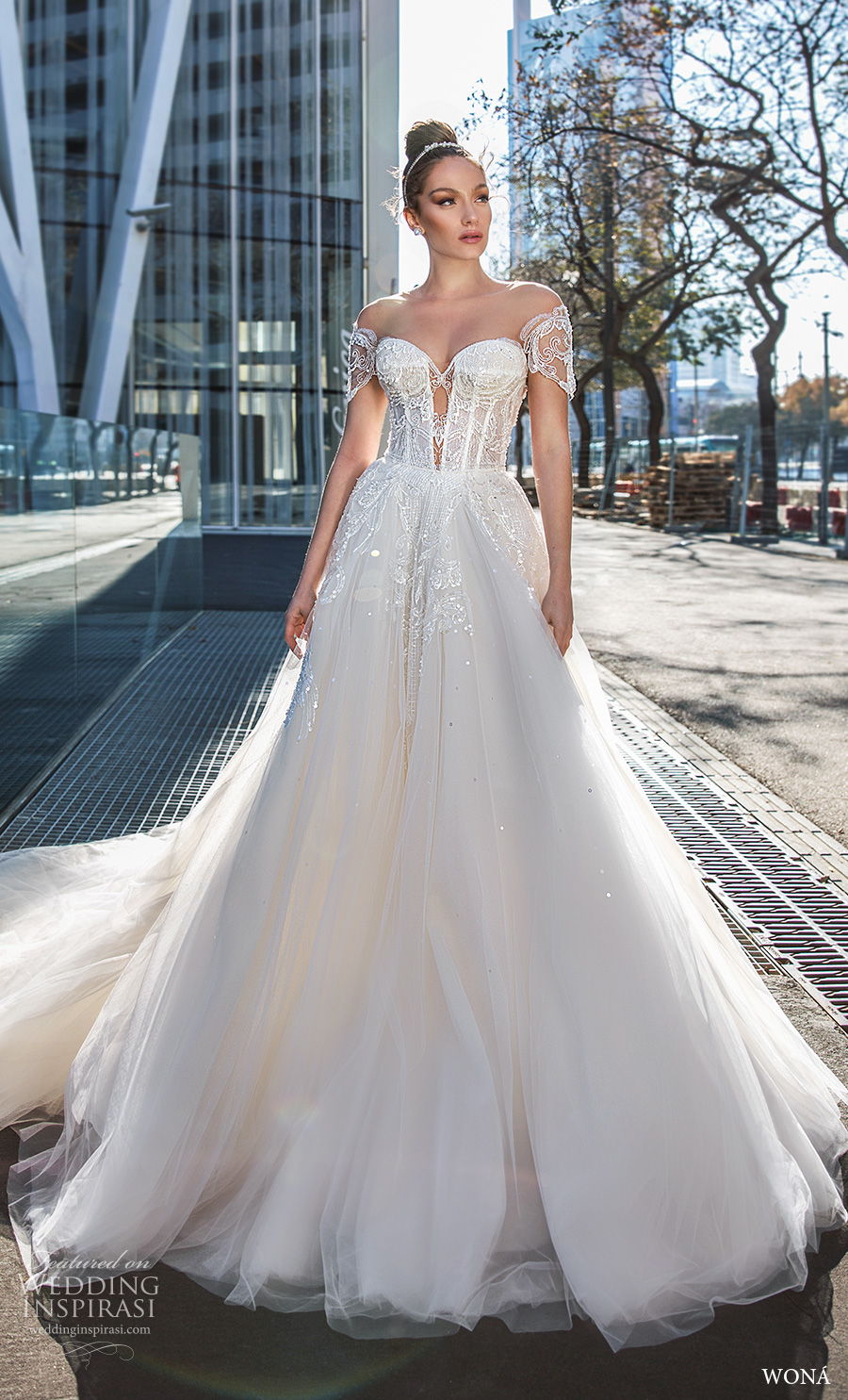 wona 2020 diva bridal off the shoulder short sleeves sweetheart neckline heavily embellished bodice glamorous a line wedding dress mid back chapel train (19) mv wona 2020 diva bridal off the shoulder short sleeves sweetheart neckline heavily embellished bodice glamorous a line wedding dress mid back chapel train (19) mv