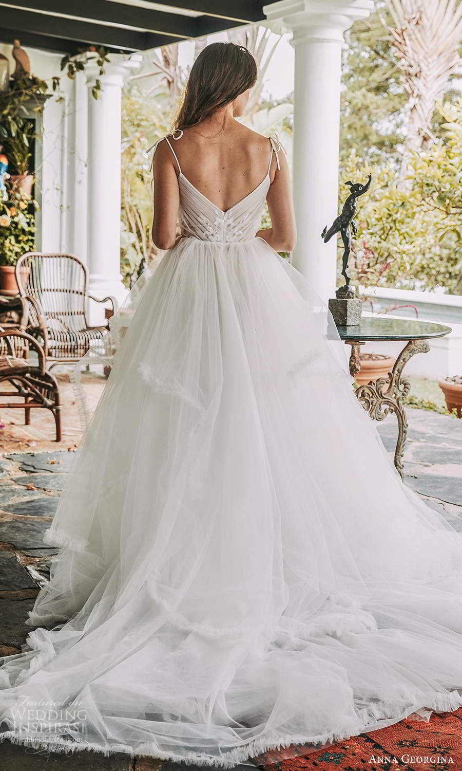 anna georgina 2021 bridal romance sleeveless thin straps semi sweetheart neckline ruched bodice a line ball gown wedding dress tiered skirt v back chapel train (7) bv anna georgina 2021 bridal romance sleeveless thin straps semi sweetheart neckline ruched bodice a line ball gown wedding dress tiered skirt v back chapel train (7) bv