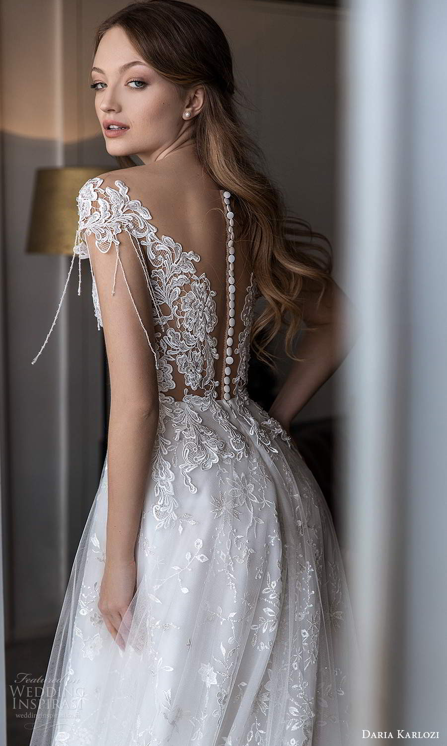 daria karlozi 2021 bridal cap sleeves off shoulder v neckline fully embellished lace a line ball gown wedding dress chapel train (10) zbv