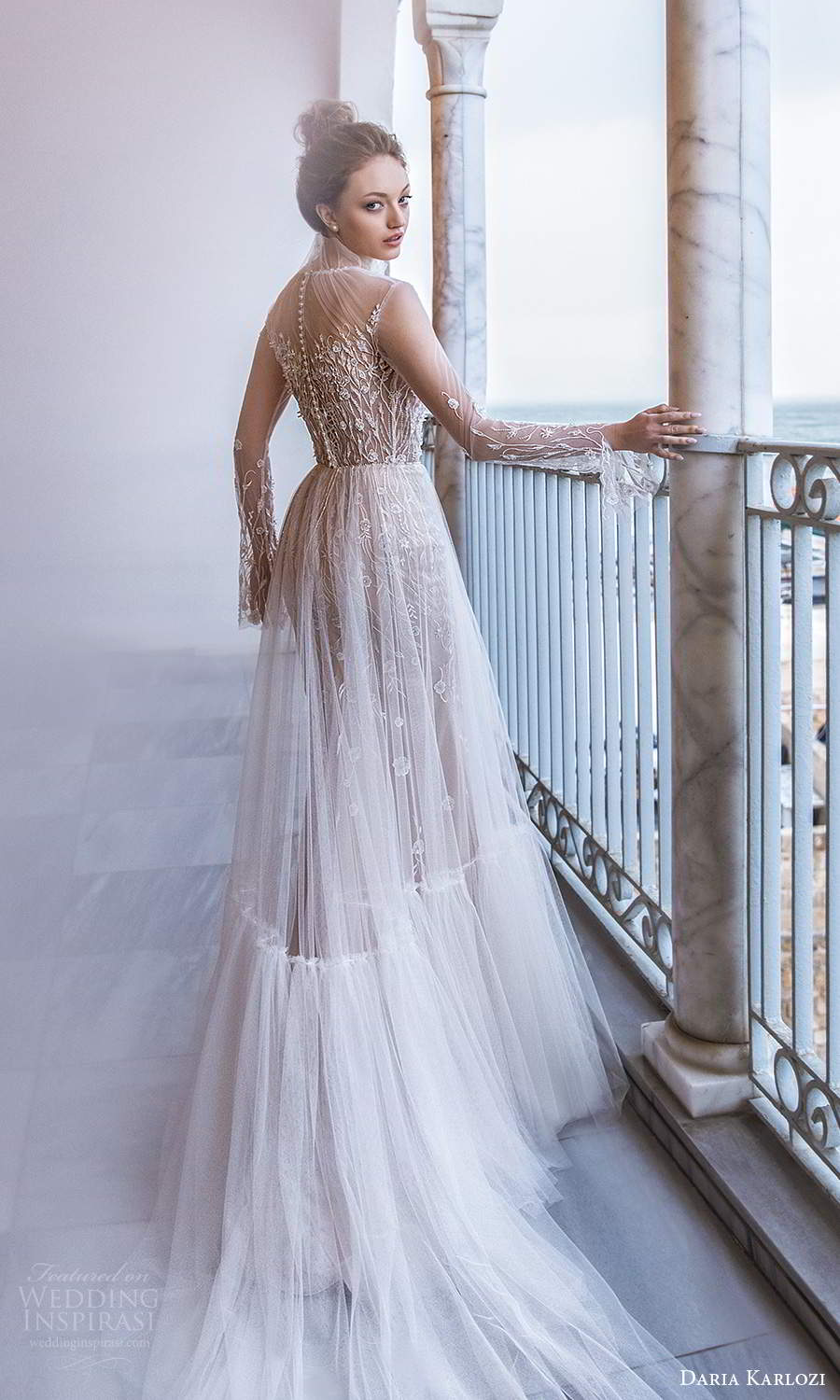 daria karlozi 2021 bridal illusion long sleeves sheer high neckline sweetheart embellished bodice a line wedding dress (3) bv