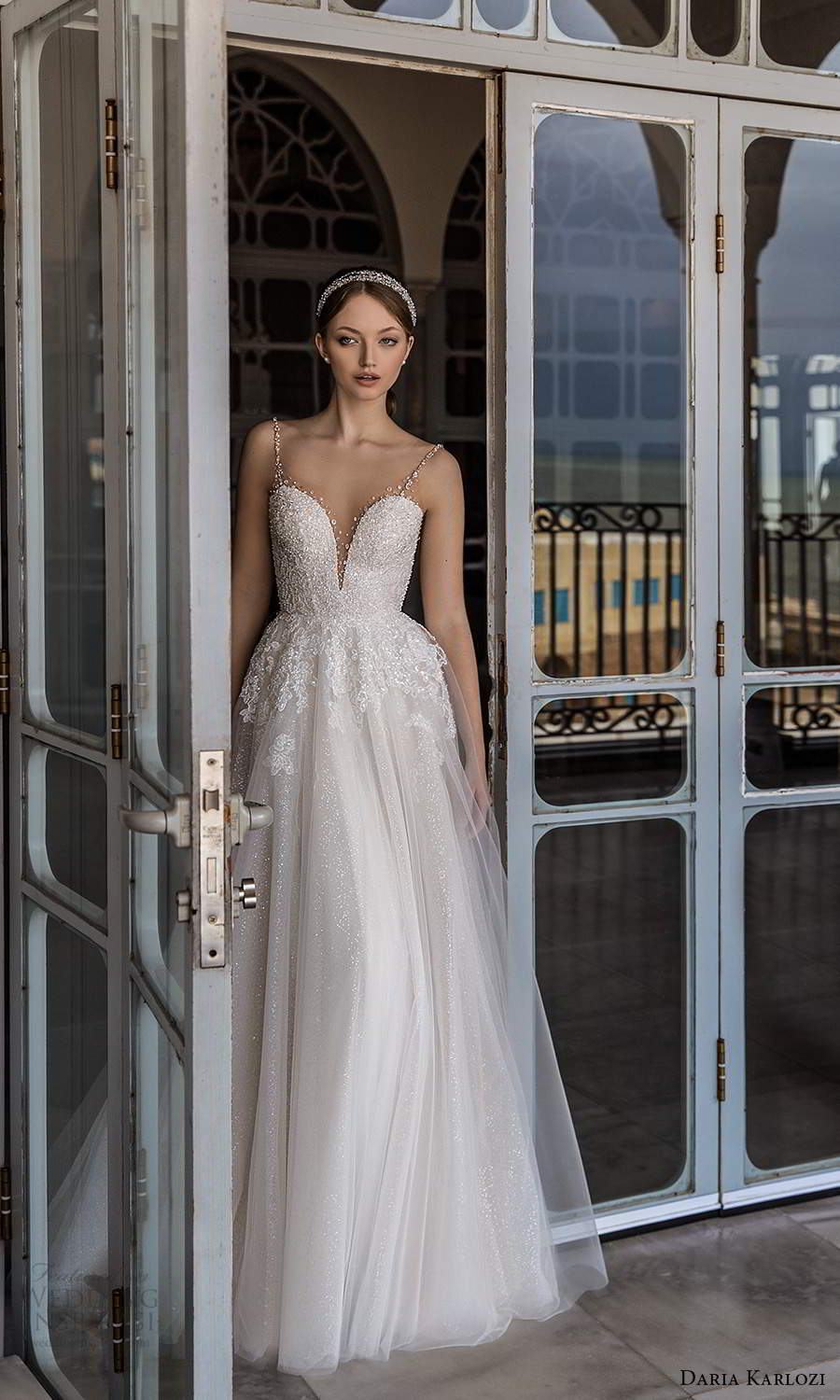daria karlozi 2021 bridal sleeveless straps heavily embellished bodice a line ball gown wedding dress sheer back chapel train (8) mv