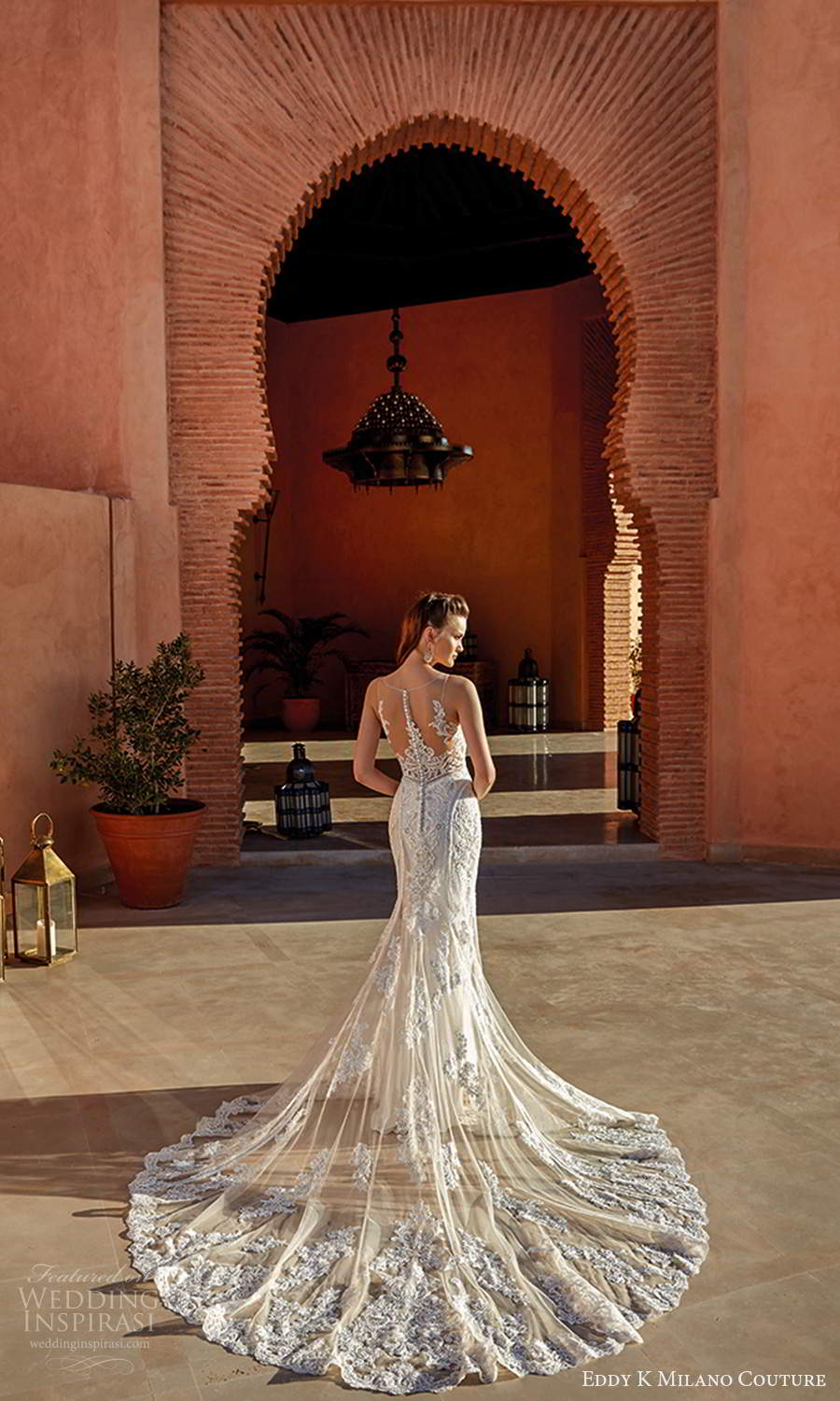 eddy k 2021 milano couture bridal sleevless straps v neckline fully embellished lace sheath wedding dress chapel train (5) bv