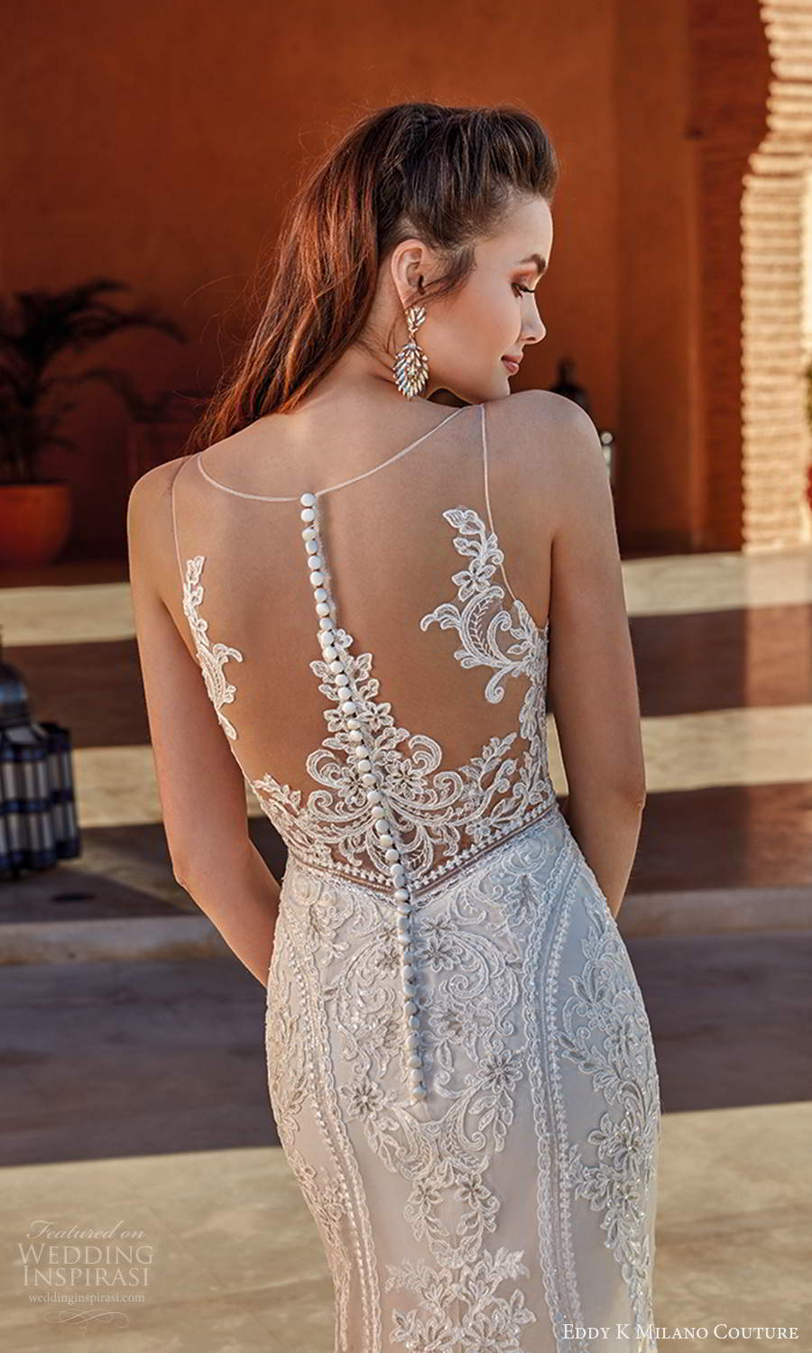 eddy k 2021 milano couture bridal sleevless straps v neckline fully embellished lace sheath wedding dress chapel train (5) zbv