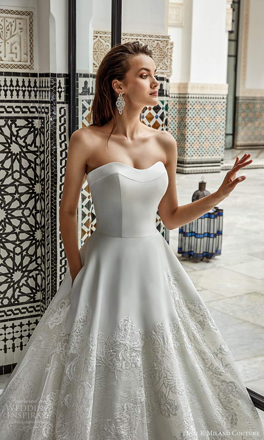 eddy k 2021 milano couture bridal strapless semi sweetheart neckline clean a line ball gown wedding dress chapel train (11) zv