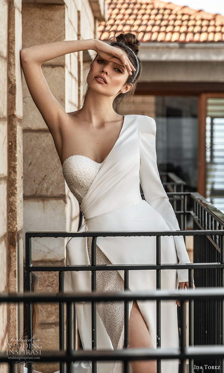ida torez 2021 bridal long sleeves high asymmetric sweetheart neckline cutout embellished bodice sheath wedding dress sweep train (1) zv 