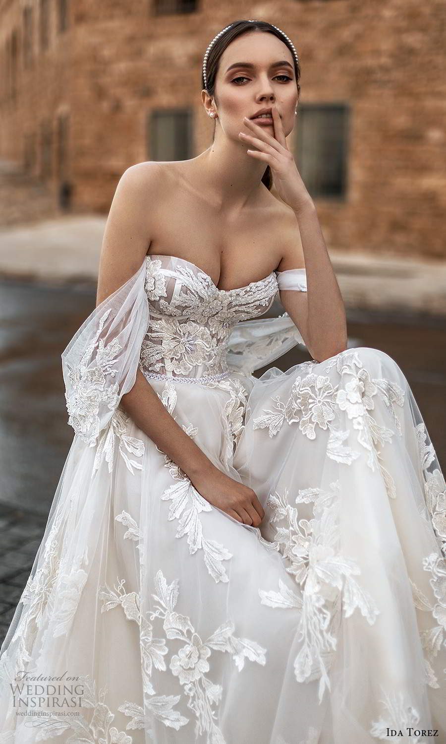 ida torez 2021 bridal off shoulder straps sweetheart neckline fully embellished lace a line ball gown wedding dress chapel train (11) zv