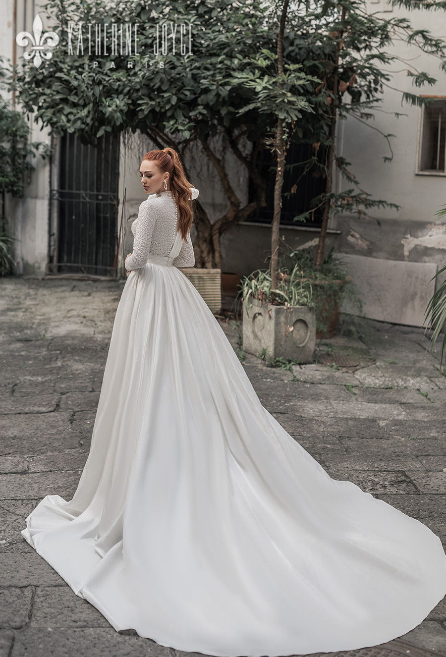 katherine joyce 2021 naples bridal long sleeves high neck full embellishment glitter glamorous ball gown wedding dress covered button back chapel train (mulan) bv