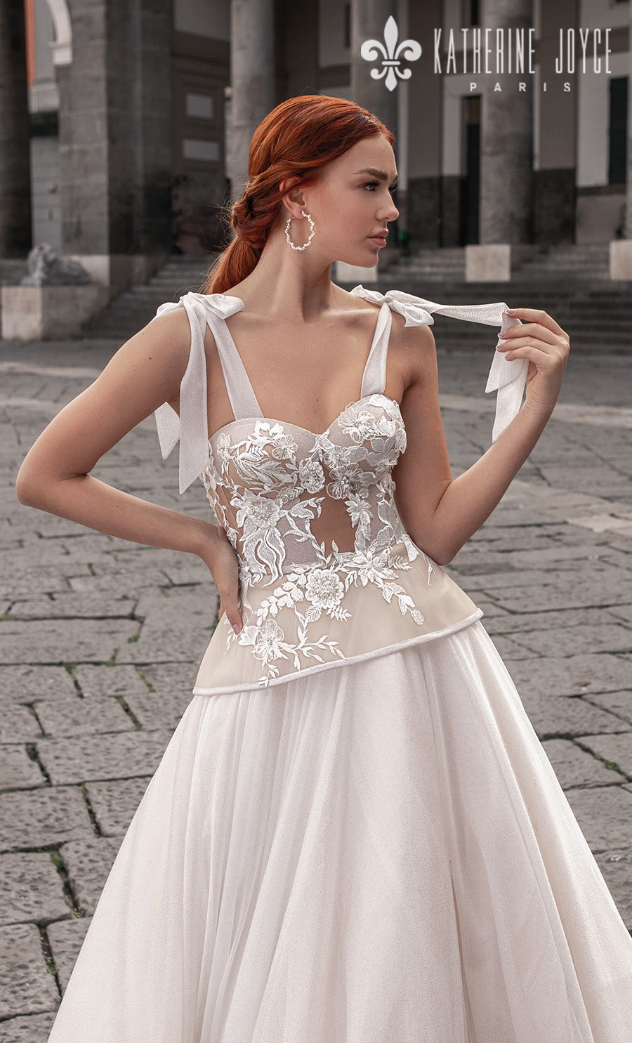 katherine joyce 2021 naples bridal sleeveless ribbon straps sweetheart neckline heavily embellished bodice bustier romantic a line wedding dress mid back chapel train (astraya) zv