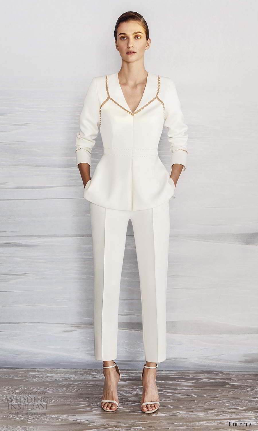 liretta 2021 bridal long sleeves v neckline jacket top pants wedding dress (7) mv