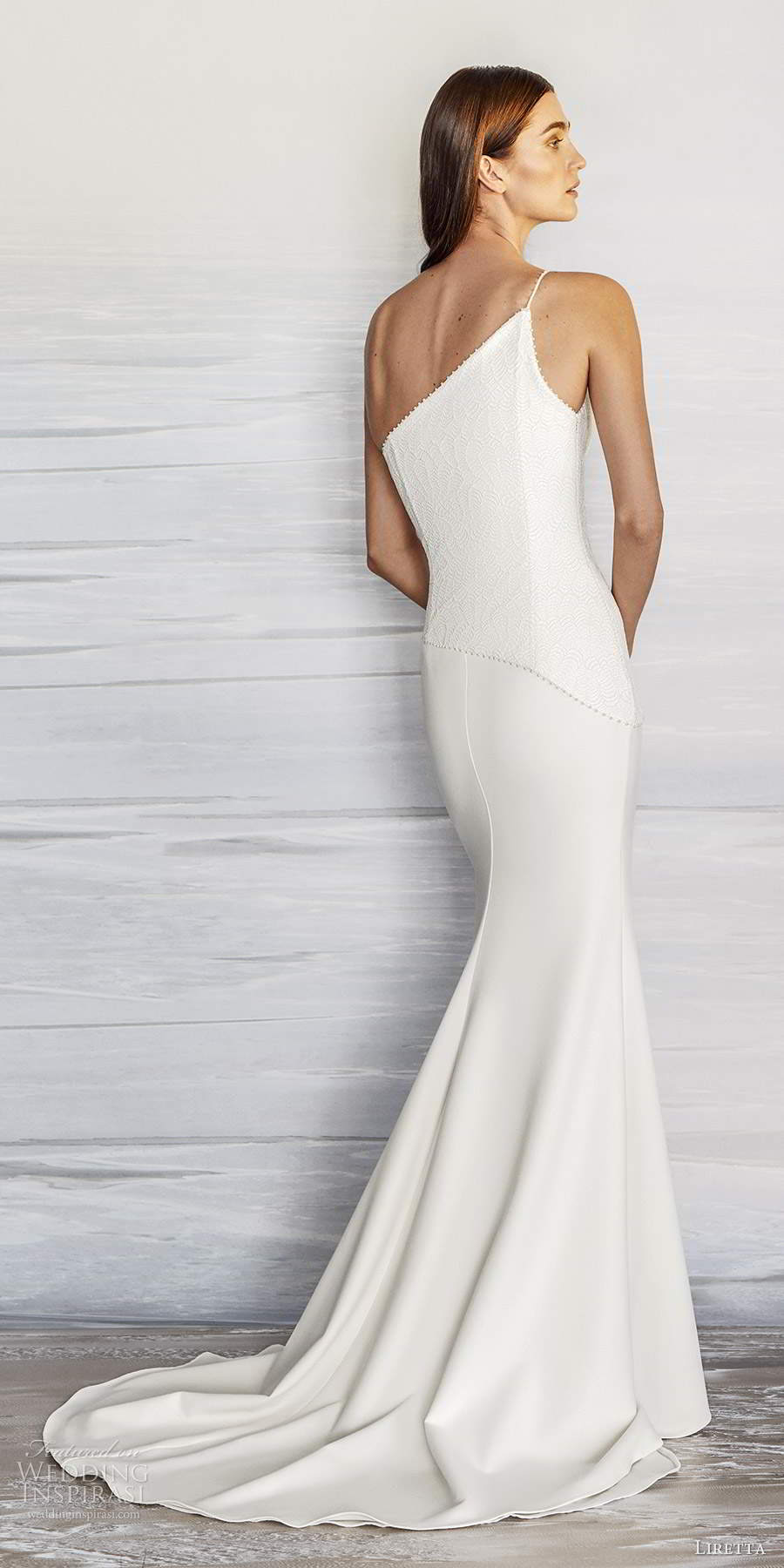 liretta 2021 bridal one shoulder strap embellished bodice clean minimalist sheath wedding dress slit skirt sweep train (4) bv