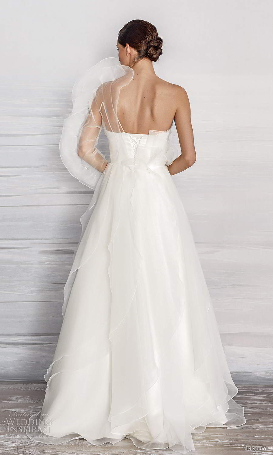 liretta 2021 bridal sheer one shoulder sleeve strapless sweetheart neckline clean minimalist a line ball gown wedding dress (1) bv