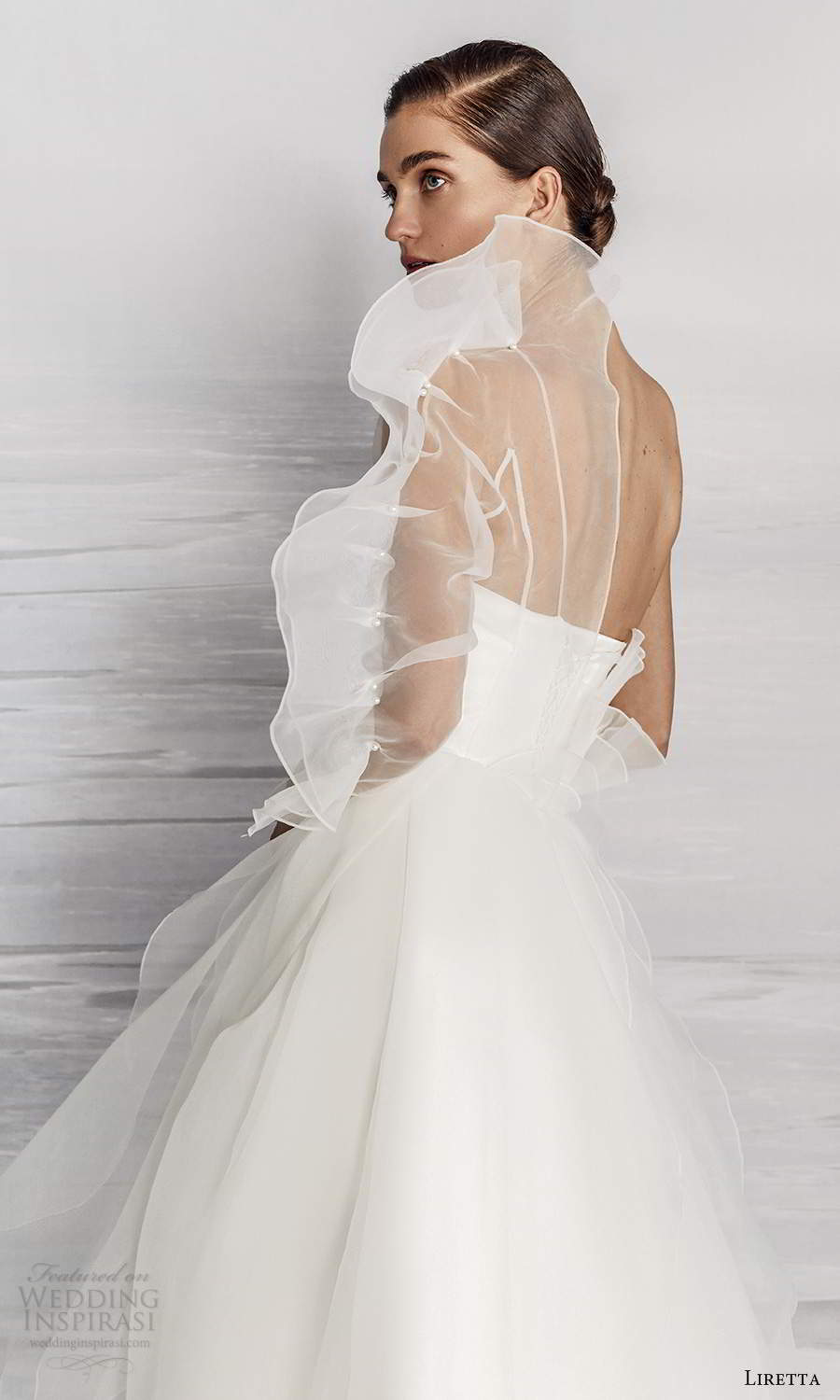 liretta 2021 bridal sheer one shoulder sleeve strapless sweetheart neckline clean minimalist a line ball gown wedding dress (1) zbv