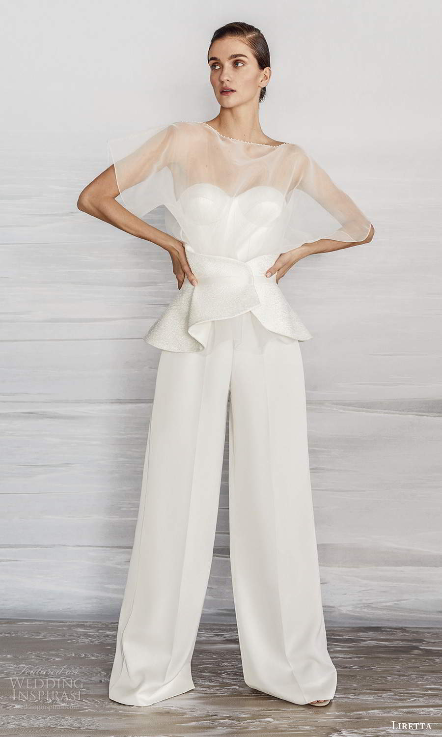 liretta 2021 bridal sheer short sleeve bateau neck top sweetheart neckline pants wedding dress (11) mv liretta 2021 bridal sheer short sleeve bateau neck top sweetheart neckline pants wedding dress (11) mv