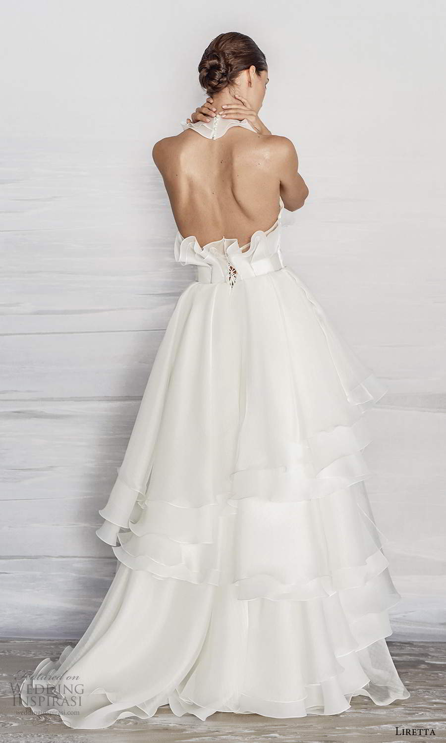liretta 2021 bridal sleeveless halter neckline v neckline ruffle bodice a line wedding dress sweep train (3) bv liretta 2021 bridal sleeveless halter neckline v neckline ruffle bodice a line wedding dress sweep train (3) bv
