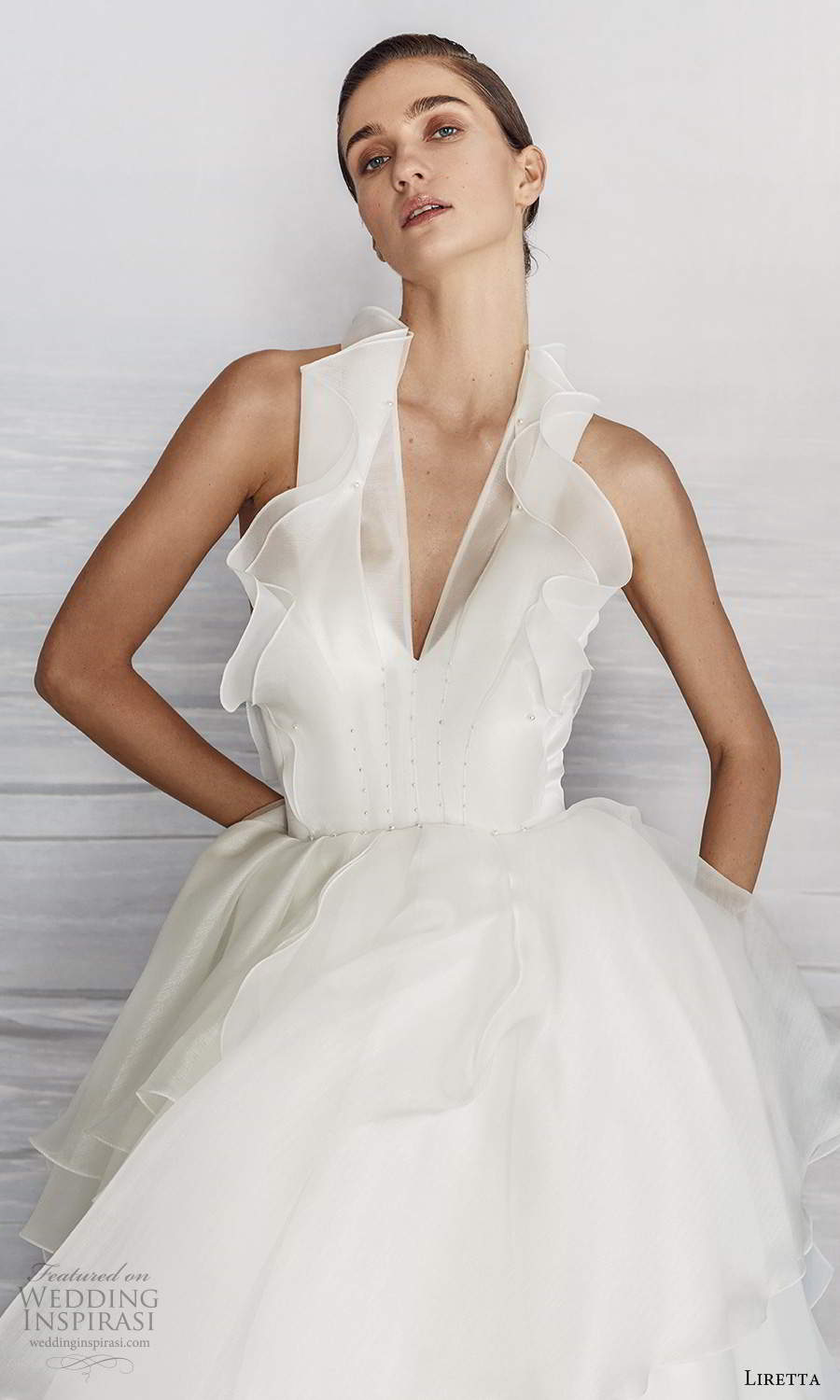 liretta 2021 bridal sleeveless halter neckline v neckline ruffle bodice a line wedding dress sweep train (3) zv liretta 2021 bridal sleeveless halter neckline v neckline ruffle bodice a line wedding dress sweep train (3) zv