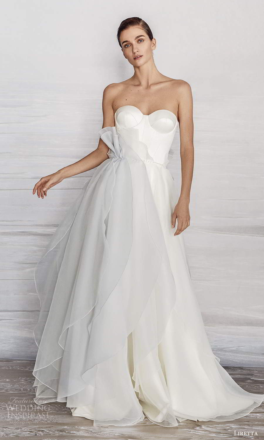 liretta 2021 bridal strapless sweetheart neckline clean minimalist a line ball gown wedding dress layered skirt grey sweep train (8) mv