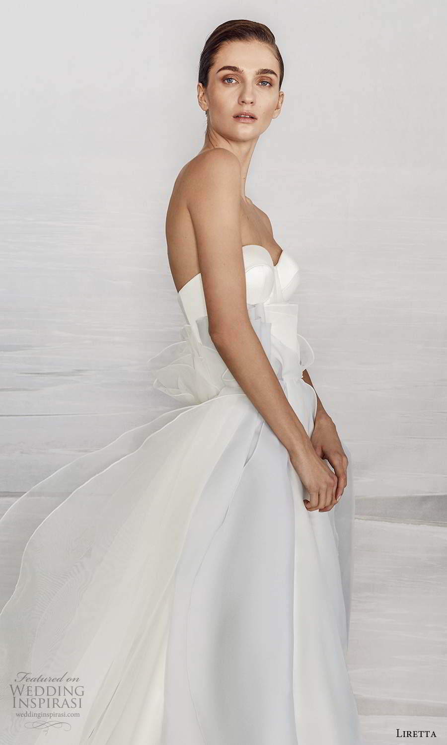 liretta 2021 bridal strapless sweetheart neckline clean minimalist a line ball gown wedding dress layered skirt grey sweep train (8) zv