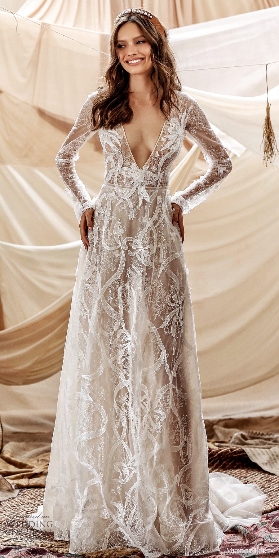 muse by berta spring 2021 bridal long sleeves plunging v neckline fully embellished lace a line wedding dress chapel train boho chic (10) mv muse by berta spring 2021 bridal long sleeves plunging v neckline fully embellished lace a line wedding dress chapel train boho chic (10) mv
