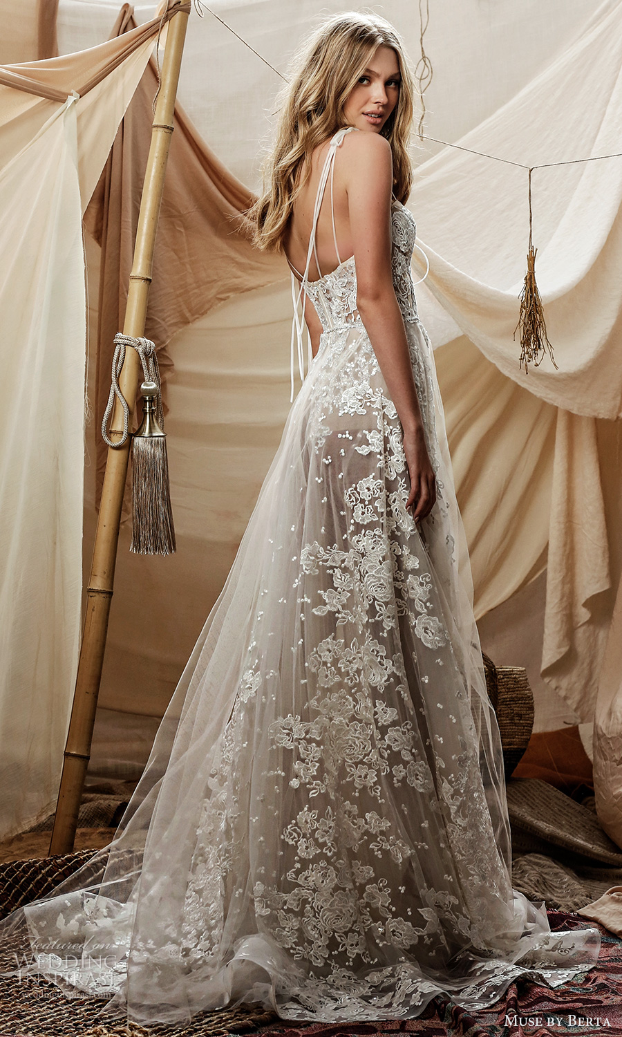 muse by berta spring 2021 bridal sleeveless double straps sweetheart neckline fully embellished lace a line ball gown wedding dress sheer skirt chapel train (15) bv