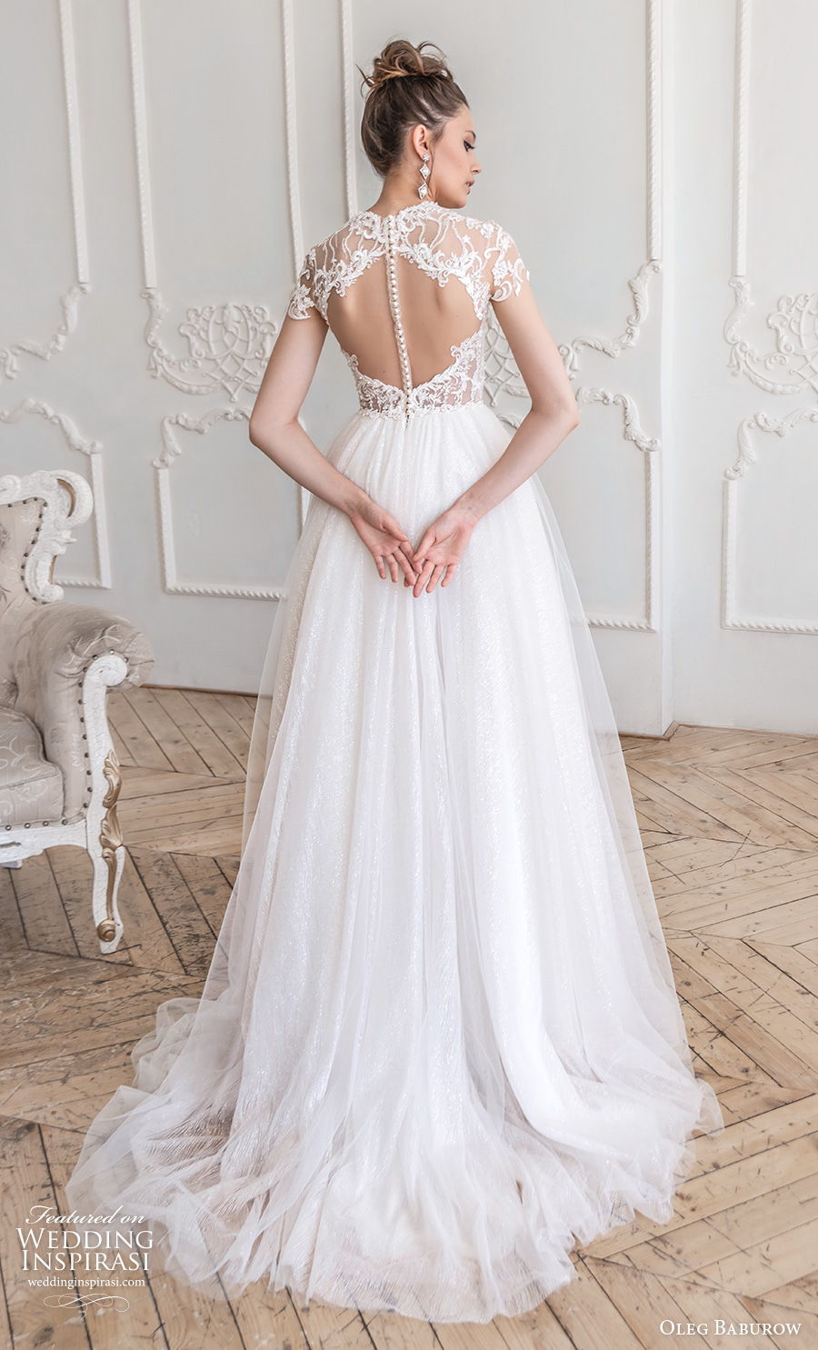 oleg baburow 2021 bridal cap sleeves illusion high neck sweetheart neckline heavily embellished bodice romantic soft a  line wedding dress keyhole sheer button back sweep train (13) bv