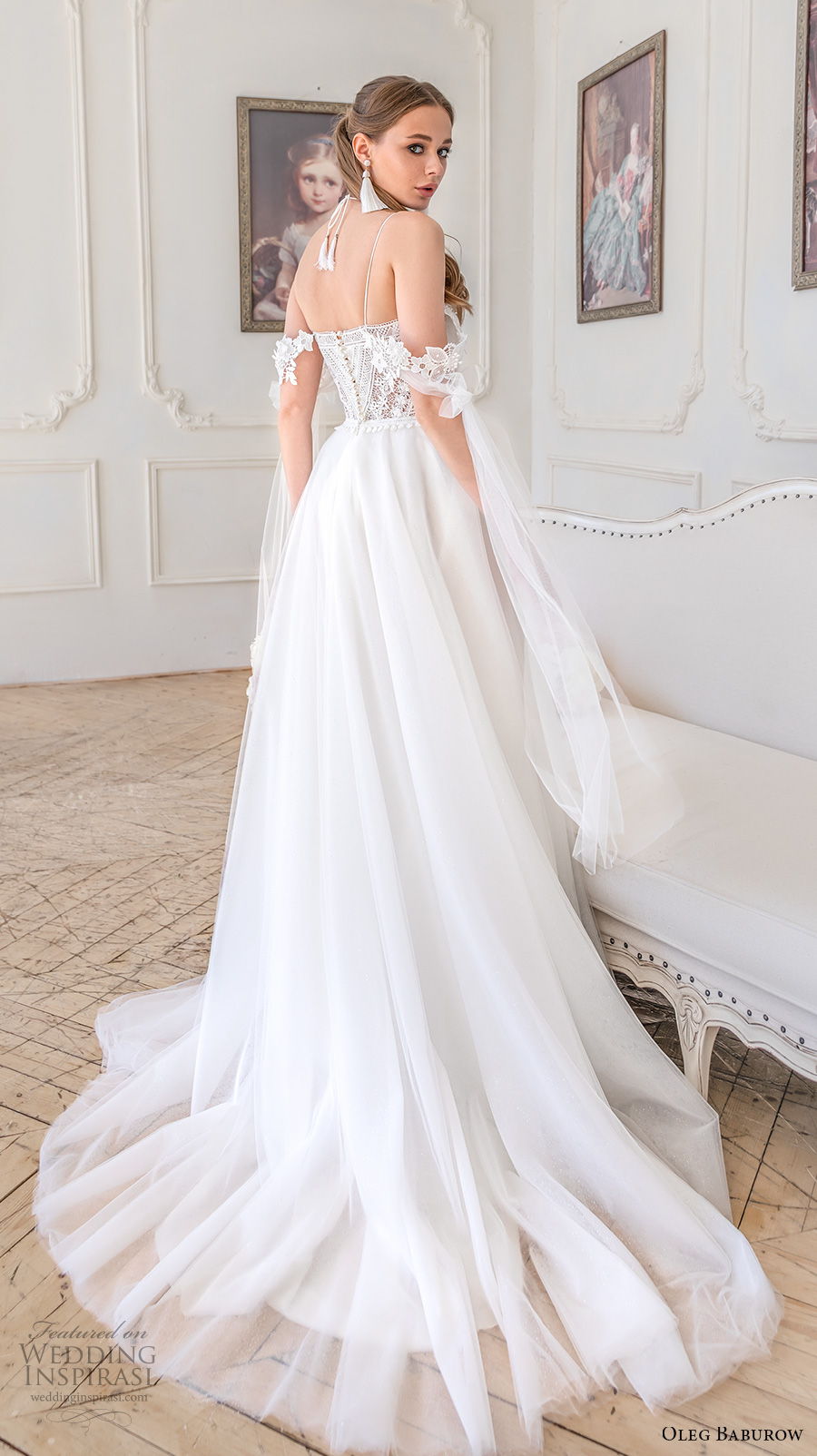 oleg baburow 2021 bridal cold shoulder double straps sweetheart neckline heavily embellished bodice romantic a  line wedding dress mid back short train (2) bv