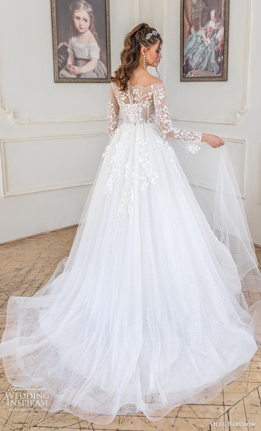 oleg baburow 2021 bridal long sleeves illusion bateau sweetheart neckline heavily embellished bodice romantic a  line wedding dress mid back chapel train (7) bv