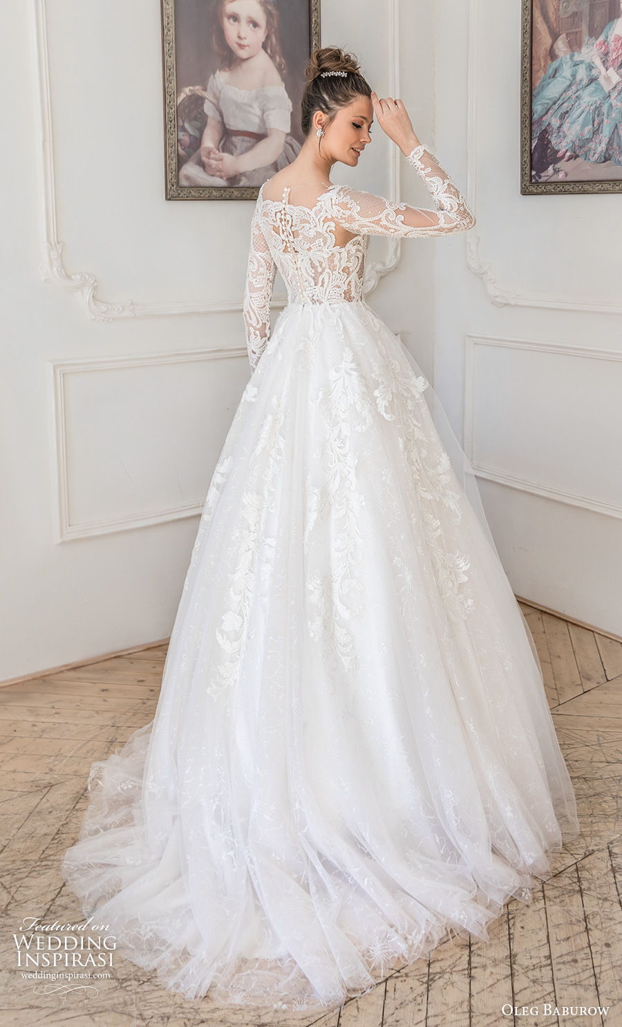 oleg baburow 2021 bridal long sleeves sweetheart neckline heavily embellished bodice romantic a  line wedding dress covered lace back short train (9) bv