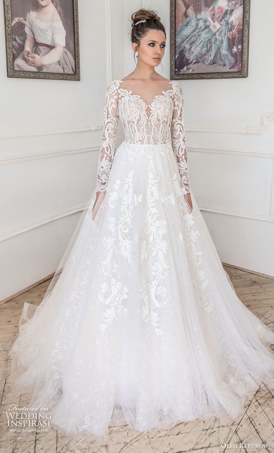 oleg baburow 2021 bridal long sleeves sweetheart neckline heavily embellished bodice romantic a  line wedding dress covered lace back short train (9) mv