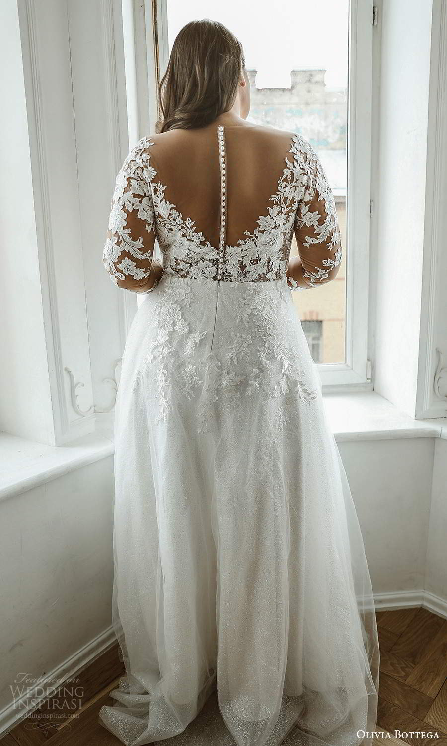 olivia bottega 2021 bridal plus illusion long sleeves plunging v neckline embellished lace bodice a line ball gown wedding dress sweep train (3) bv