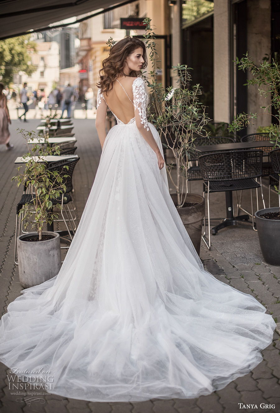 tanya grig 2021 bridal illusion half sleeves deep plunging sweetheart neckline full embellishment elegant romantic mermaid wedding dress a line overskirt keyhole low back chapel train (5) bv tanya grig 2021 bridal illusion half sleeves deep plunging sweetheart neckline full embellishment elegant romantic mermaid wedding dress a line overskirt keyhole low back chapel train (5) bv