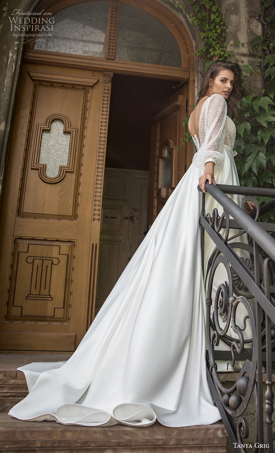 tanya grig 2021 bridal long bishop sleeves deep v neck heavily embellished bodice romantic a line wedding dress backless v back chapel train (1) bv tanya grig 2021 bridal long bishop sleeves deep v neck heavily embellished bodice romantic a line wedding dress backless v back chapel train (1) bv